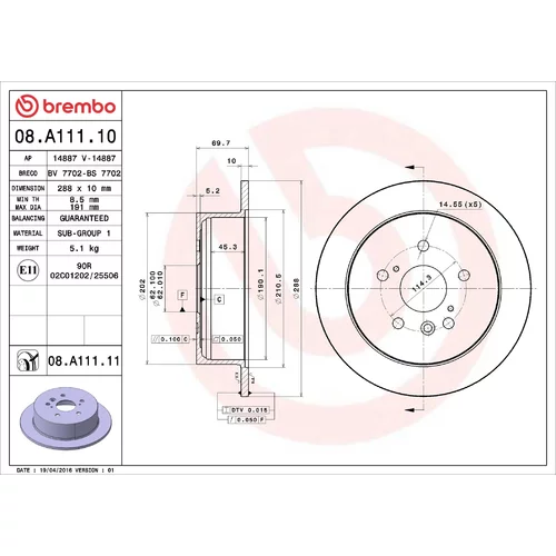 Brzdový kotúč BREMBO 08.A111.11