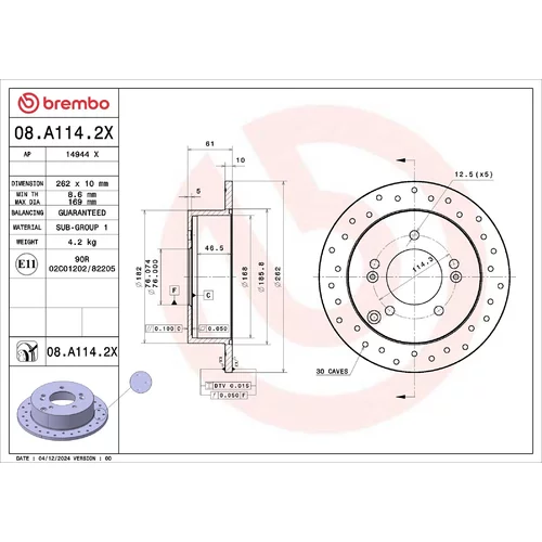 Brzdový kotúč BREMBO 08.A114.2X
