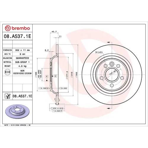 Brzdový kotúč BREMBO 08.A537.1E