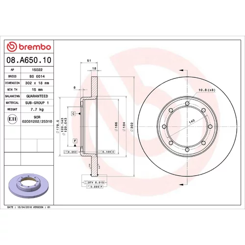 Brzdový kotúč BREMBO 08.A650.10