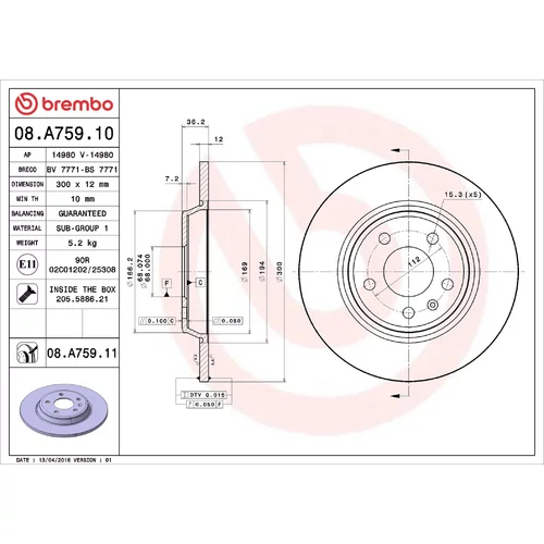 Brzdový kotúč BREMBO 08.A759.10