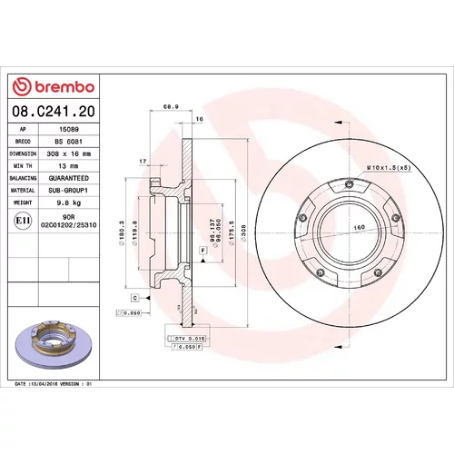 Brzdový kotúč BREMBO 08.C241.20