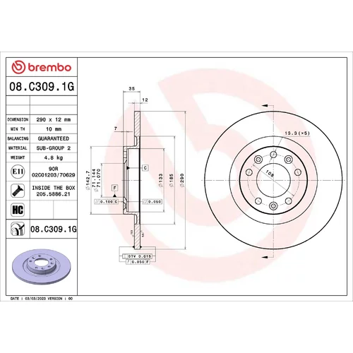 Brzdový kotúč BREMBO 08.C309.1G