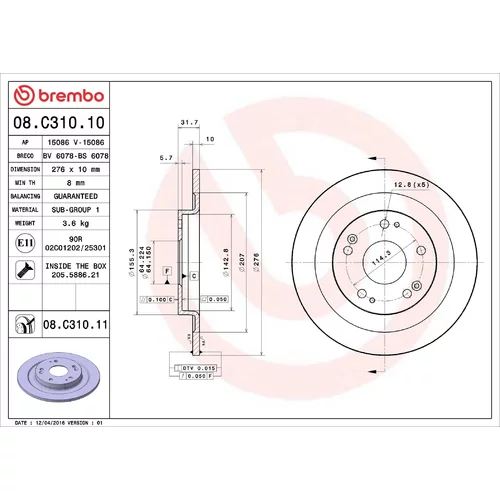 Brzdový kotúč BREMBO 08.C310.11