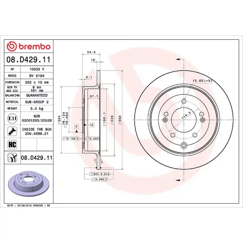 Brzdový kotúč BREMBO 08.D429.11