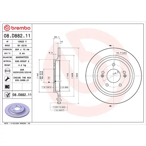 Brzdový kotúč BREMBO 08.D882.11
