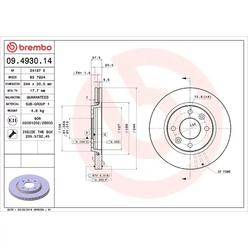 Brzdový kotúč BREMBO 09.4930.14