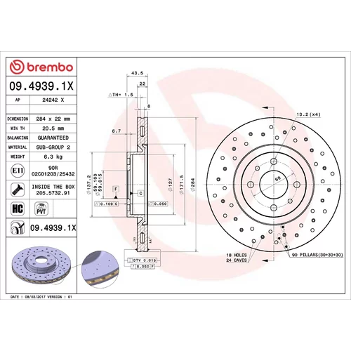 Brzdový kotúč BREMBO 09.4939.1X