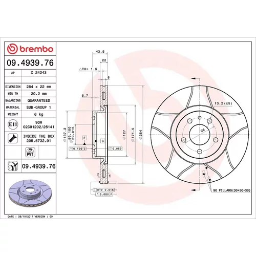Brzdový kotúč BREMBO 09.4939.76