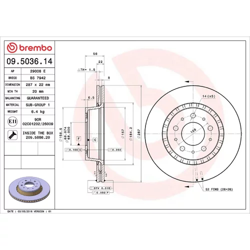 Brzdový kotúč BREMBO 09.5036.14
