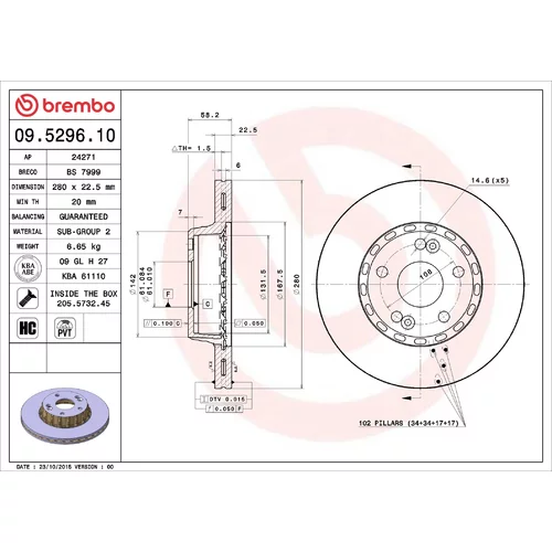 Brzdový kotúč BREMBO 09.5296.10