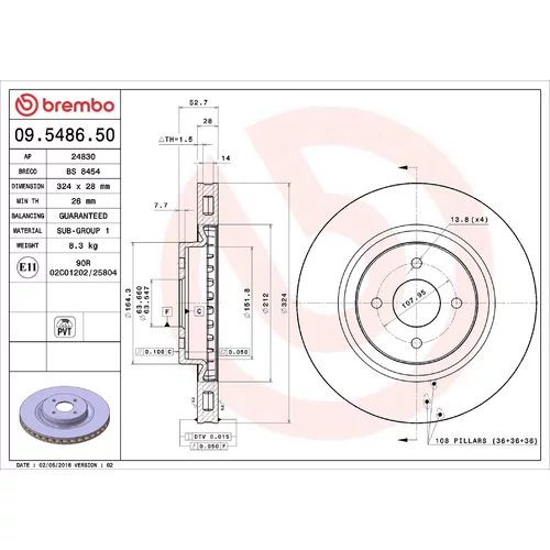Brzdový kotúč BREMBO 09.5486.50