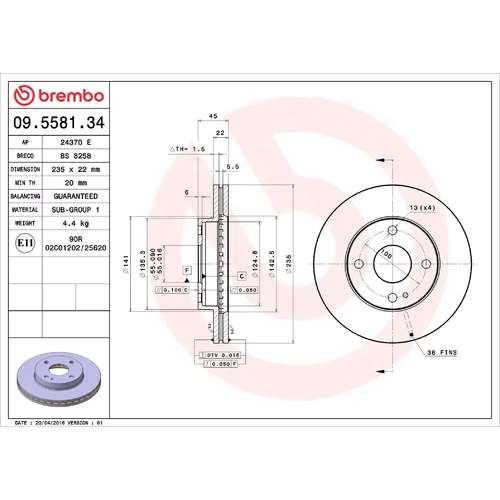 Brzdový kotúč BREMBO 09.5581.34