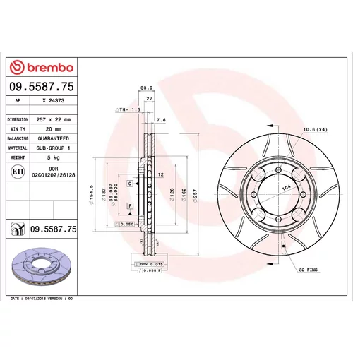 Brzdový kotúč BREMBO 09.5587.75
