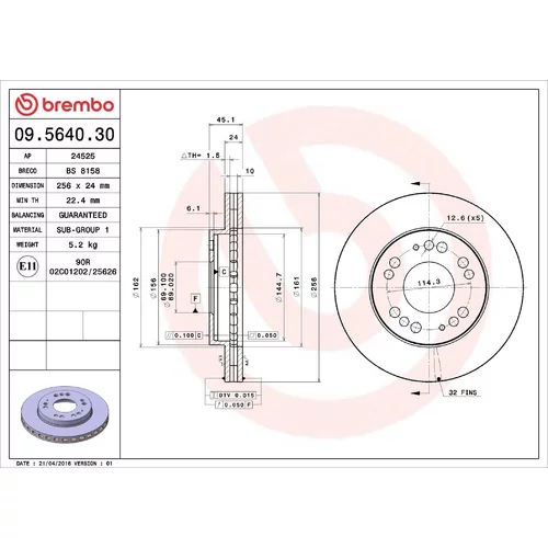 Brzdový kotúč BREMBO 09.5640.30
