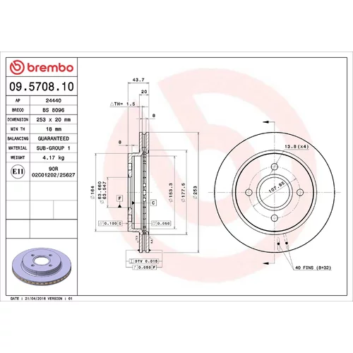 Brzdový kotúč BREMBO 09.5708.10