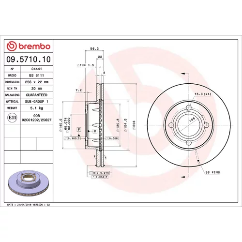 Brzdový kotúč BREMBO 09.5710.10
