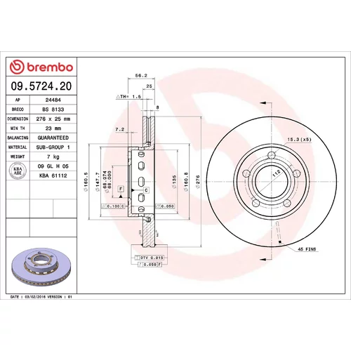 Brzdový kotúč BREMBO 09.5724.20