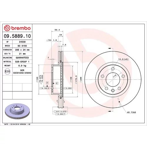 Brzdový kotúč BREMBO 09.5889.10