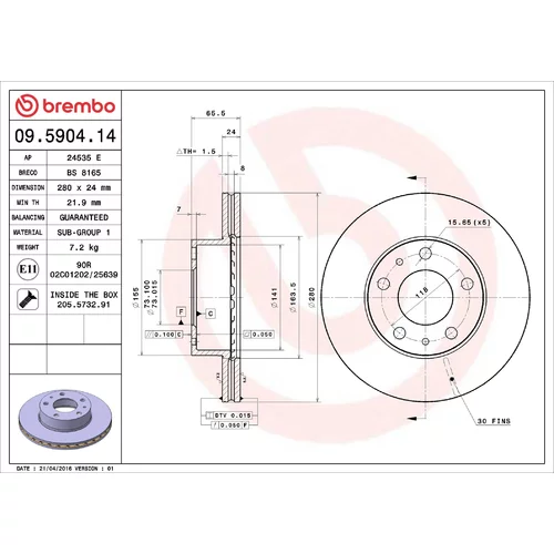 Brzdový kotúč BREMBO 09.5904.14