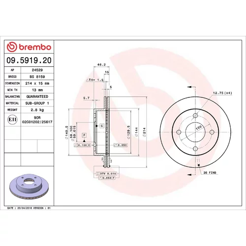 Brzdový kotúč BREMBO 09.5919.20