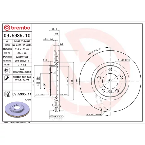 Brzdový kotúč BREMBO 09.5935.11
