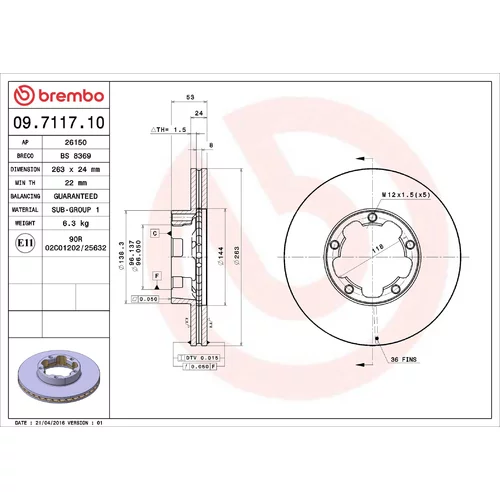 Brzdový kotúč BREMBO 09.7117.10