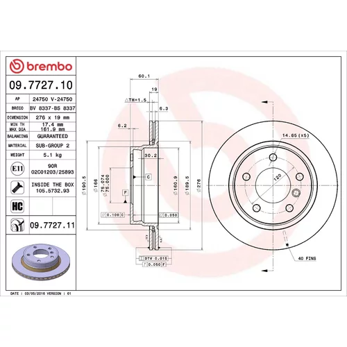 Brzdový kotúč BREMBO 09.7727.11