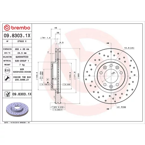 Brzdový kotúč BREMBO 09.8303.1X