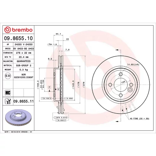 Brzdový kotúč BREMBO 09.8655.11