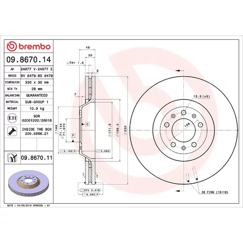Brzdový kotúč BREMBO 09.8670.14