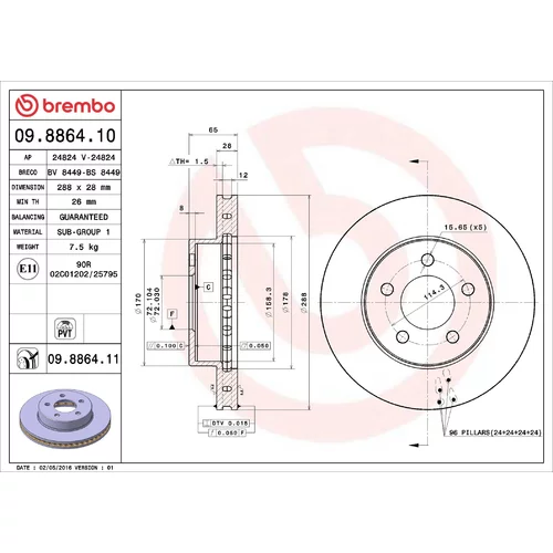 Brzdový kotúč BREMBO 09.8864.11