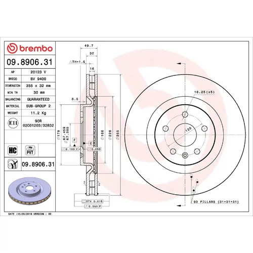 Brzdový kotúč BREMBO 09.8906.31
