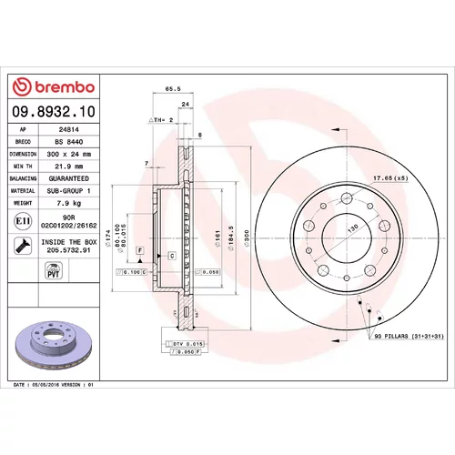 Brzdový kotúč BREMBO 09.8932.10