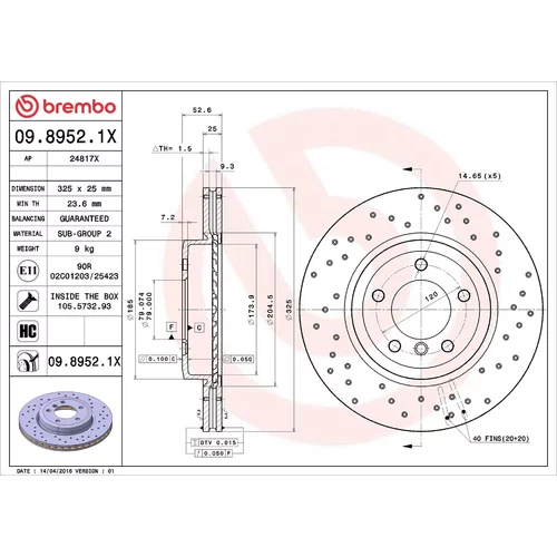Brzdový kotúč BREMBO 09.8952.1X