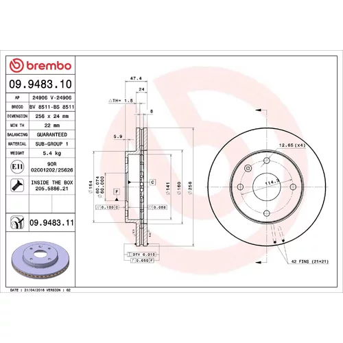 Brzdový kotúč BREMBO 09.9483.11