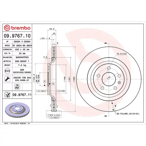 Brzdový kotúč BREMBO 09.9767.11