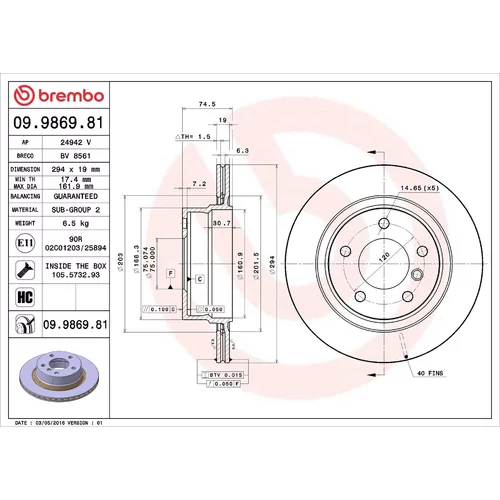 Brzdový kotúč BREMBO 09.9869.81