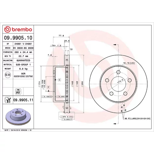 Brzdový kotúč BREMBO 09.9905.11