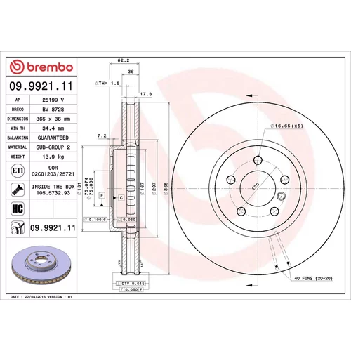 Brzdový kotúč BREMBO 09.9921.11