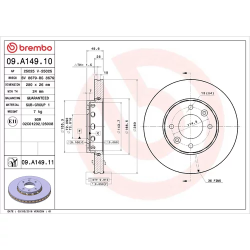 Brzdový kotúč BREMBO 09.A149.11