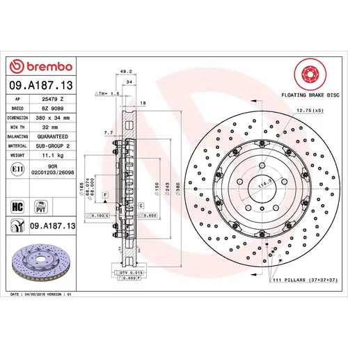 Brzdový kotúč BREMBO 09.A187.13