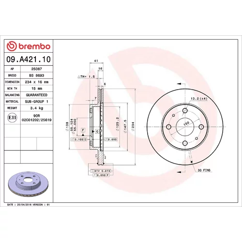 Brzdový kotúč BREMBO 09.A421.10