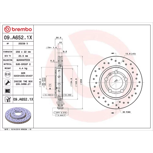Brzdový kotúč BREMBO 09.A652.1X