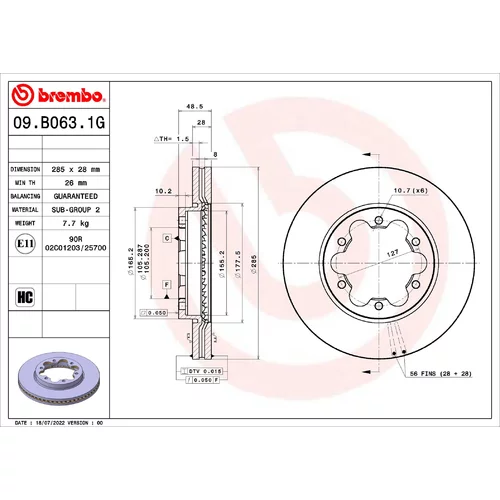 Brzdový kotúč BREMBO 09.B063.1G