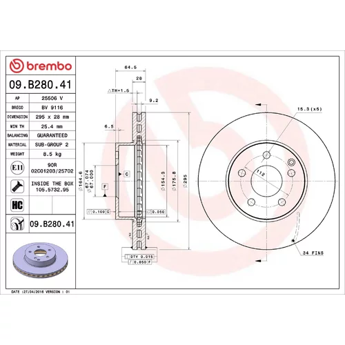 Brzdový kotúč BREMBO 09.B280.41