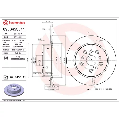 Brzdový kotúč BREMBO 09.B453.11