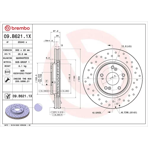 Brzdový kotúč BREMBO 09.B621.1X