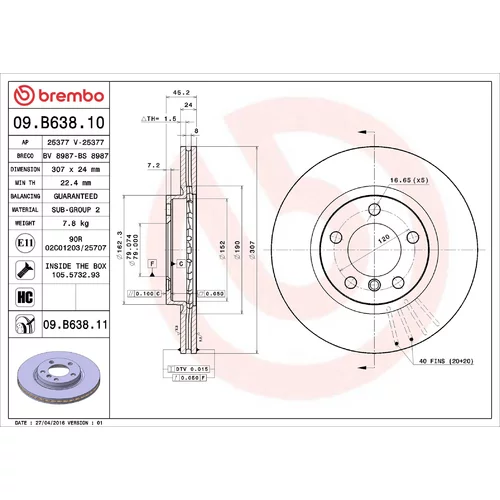 Brzdový kotúč BREMBO 09.B638.11