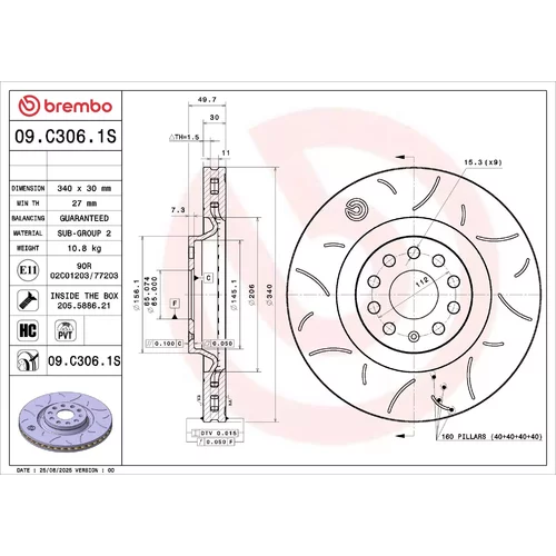 Brzdový kotúč 09.C306.1S /BREMBO/ - obr. 3